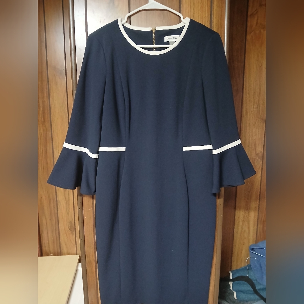 One Of a Kind Calvin Klein Navy Dress with White Accents Fab